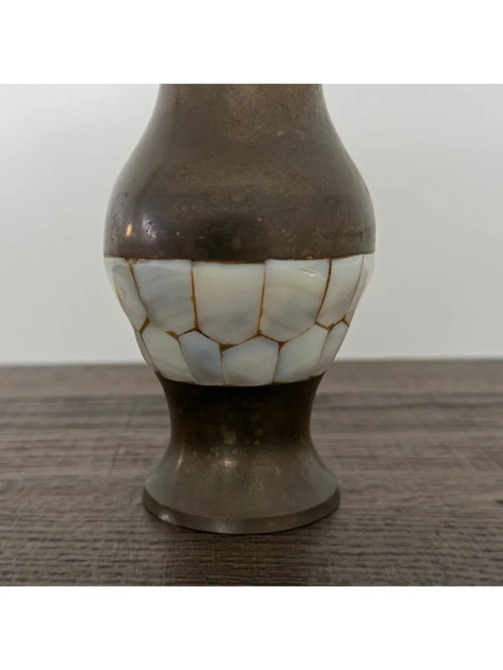 Vintage Brass Vase Mother Of Pearl Inlay Boho Hollywood Regency‎ Coastal Artisan